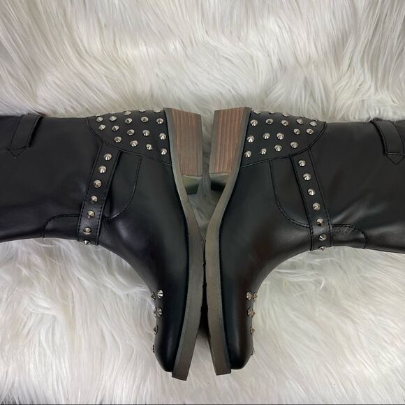 NEW LLKO Black Genuine Leather Studded Mid Calf Moto Booties EUR 38 US 7.5 - Picture 7 of 10